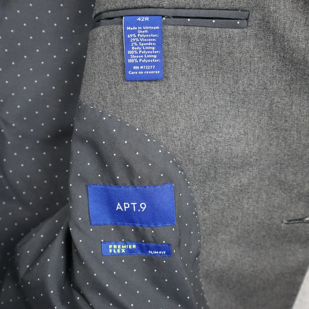 Apt. 9 Sport Coat Mens 42R Premier Flex Gray Slim Fit Stretch Blazer